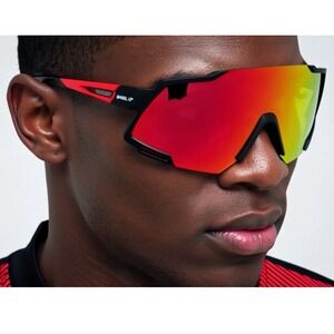 Active Sunglasses Men Red Black Sport Wrap‎ Mirror Lens Protection Lentes Humbre